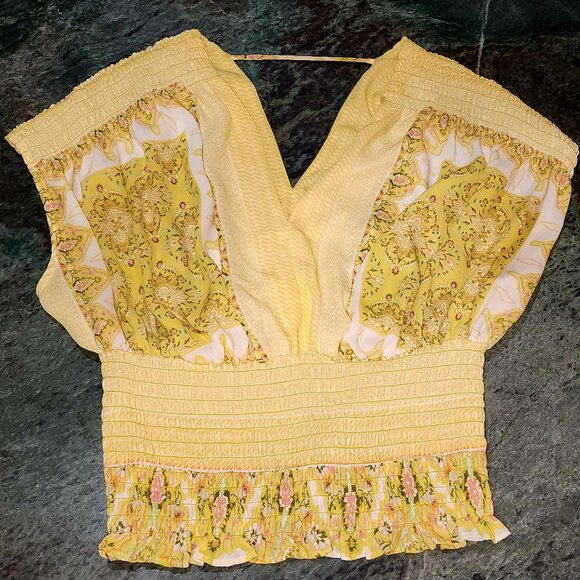 Womens Rose & Olive Yellow gathered kaftan boho top size small - Picture 1 of 4